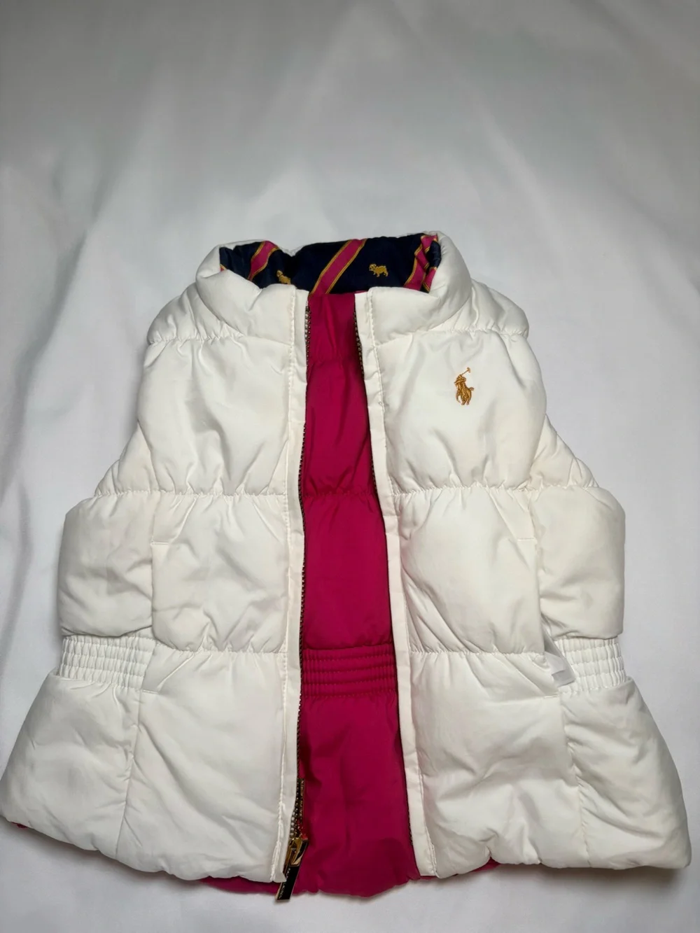 Ralph Lauren Reversible Hot Pink/Creamy White Quilted Down Puffer Vest  12 Month